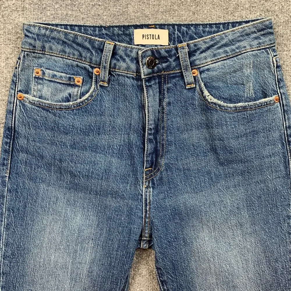 Pistola Jeans Womens 26 Blue Lennon High Rise Cropped Bootcut Raw Hem Stretch
